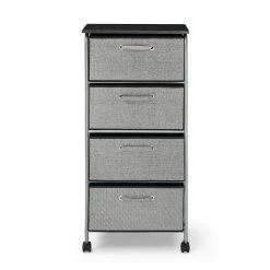 4-Drawer Gray Fabric Dresser Storage Tower Shelves with Casters and MDF Top, Organizer Unit for Bedroom,Closet,Entryway by ANBAZAR