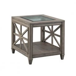 24'' Tall Antique Gray End Table with storage shelf by ANBAZAR