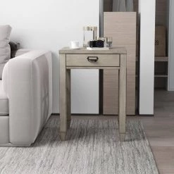 Antique Gray Wash Country One-Drawer Side Table by ANBAZAR -ANBAZAR Sales antique gray anbazar end side tables gj 159 1f 1000