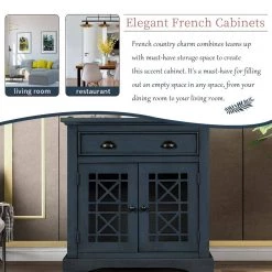 Storage Cabinet with Doors and Drawer, End Table Wood Sideboard, Entryway Accent Sofa Table for Living Room, Navy by ANBAZAR -ANBAZAR Sales antique navy anbazar sideboards buffet tables kz 114 m 31 1000