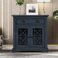 Storage Cabinet with Doors and Drawer, End Table Wood Sideboard, Entryway Accent Sofa Table for Living Room, Navy by ANBAZAR