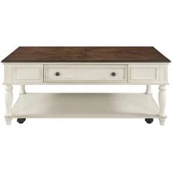 47 .25 in.Rectangle Wood Coffee Table with 2 Drawers and Shelf, Movable with Caster Wheels . by ANBAZAR
