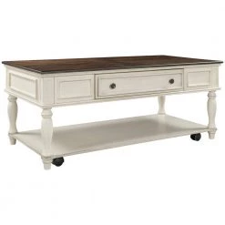 47 .25 in.Rectangle Wood Coffee Table with 2 Drawers and Shelf, Movable with Caster Wheels . by ANBAZAR -ANBAZAR Sales antique white anbazar coffee tables ff34 k d4 1000