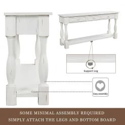 64 inch Long Console Table with Drawers and Shelf, Sofa Table Entryway Table for Hallway, Living Room, Antique White by ANBAZAR -ANBAZAR Sales antique white anbazar sideboards buffet tables kz 112 k 31 1000