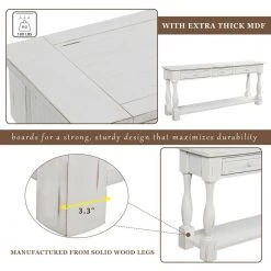 64 inch Long Console Table with Drawers and Shelf, Sofa Table Entryway Table for Hallway, Living Room, Antique White by ANBAZAR -ANBAZAR Sales antique white anbazar sideboards buffet tables kz 112 k 4f 1000