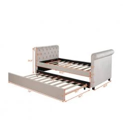 Twin Size Upholstered Tufted Sofa Bed Daybed with Trundle and Wood Slat by ANBAZAR -ANBAZAR Sales beige anbazar daybeds 00458anna 1f 1000