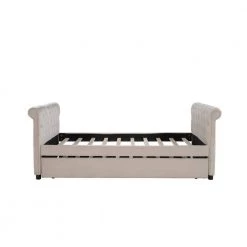 Twin Size Upholstered Tufted Sofa Bed Daybed with Trundle and Wood Slat by ANBAZAR