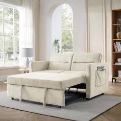 54.5"W Chenille Loveseats Sofa Bed with Pull-out Bed, Adjsutable Back and Two Arm Pocket-Beige by ANBAZAR 19 54.5"W Chenille Loveseats Sofa Bed with Pull-out Bed, Adjsutable Back and Two Arm Pocket-Beige by ANBAZAR -ANBAZAR Sales beige anbazar sofa beds d 001081 b 31 1000