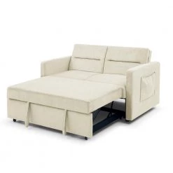 54.5"W Chenille Loveseats Sofa Bed with Pull-out Bed, Adjsutable Back and Two Arm Pocket-Beige by ANBAZAR 13 54.5"W Chenille Loveseats Sofa Bed with Pull-out Bed, Adjsutable Back and Two Arm Pocket-Beige by ANBAZAR -ANBAZAR Sales beige anbazar sofa beds d 001081 b c3 1000