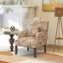 Retro linen Fabric Tufted Armchair，Upholstered Single Sofa，Comfy Reading Chair for Living Room Bedroom by ANBAZAR -ANBAZAR Sales beige leaf anbazar accent chairs ff116 c 40 1000