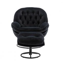 Velvet Accent chair TV Chair with metal legs, Living room Chair sofa with Ottoman, Black by ANBAZAR -ANBAZAR Sales black anbazar accent chairs d 001049 b 1f 1000
