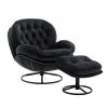 Velvet Accent chair TV Chair with metal legs, Living room Chair sofa with Ottoman, Black by ANBAZAR