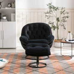 Velvet Accent chair TV Chair with metal legs, Living room Chair sofa with Ottoman, Black by ANBAZAR -ANBAZAR Sales black anbazar accent chairs d 001049 b 77 1000