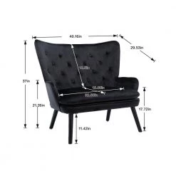 Accent Sofa Chair, Bedroom High Back Chair, Tufted Upholstered Armchair, Living Room Leisure Chair, Wood Leg, Black by ANBAZAR -ANBAZAR Sales black anbazar accent chairs wjz 068b 1f 1000