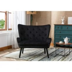 Accent Sofa Chair, Bedroom High Back Chair, Tufted Upholstered Armchair, Living Room Leisure Chair, Wood Leg, Black by ANBAZAR -ANBAZAR Sales black anbazar accent chairs wjz 068b 31 1000