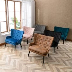 Accent Sofa Chair, Bedroom High Back Chair, Tufted Upholstered Armchair, Living Room Leisure Chair, Wood Leg, Black by ANBAZAR -ANBAZAR Sales black anbazar accent chairs wjz 068b 44 1000