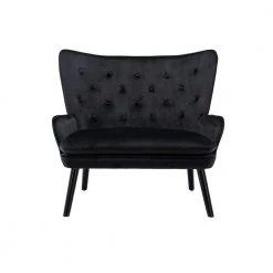 Accent Sofa Chair, Bedroom High Back Chair, Tufted Upholstered Armchair, Living Room Leisure Chair, Wood Leg, Black by ANBAZAR