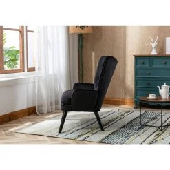 Accent Sofa Chair, Bedroom High Back Chair, Tufted Upholstered Armchair, Living Room Leisure Chair, Wood Leg, Black by ANBAZAR -ANBAZAR Sales black anbazar accent chairs wjz 068b a0 1000