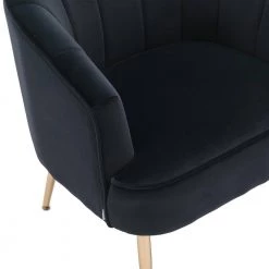 Velvet Barrel Chair/Accent Chair, Single Sofa Chair with Back, Tufted Upholstered Armchair with Metal Legs,Bedroom,Black by ANBAZAR -ANBAZAR Sales black anbazar accent chairs wjz 137e 44 1000