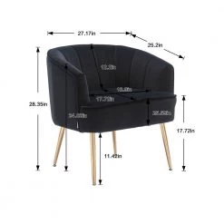 Velvet Barrel Chair/Accent Chair, Single Sofa Chair with Back, Tufted Upholstered Armchair with Metal Legs,Bedroom,Black by ANBAZAR -ANBAZAR Sales black anbazar accent chairs wjz 137e 76 1000