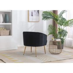 Velvet Barrel Chair/Accent Chair, Single Sofa Chair with Back, Tufted Upholstered Armchair with Metal Legs,Bedroom,Black by ANBAZAR -ANBAZAR Sales black anbazar accent chairs wjz 137e 77 1000