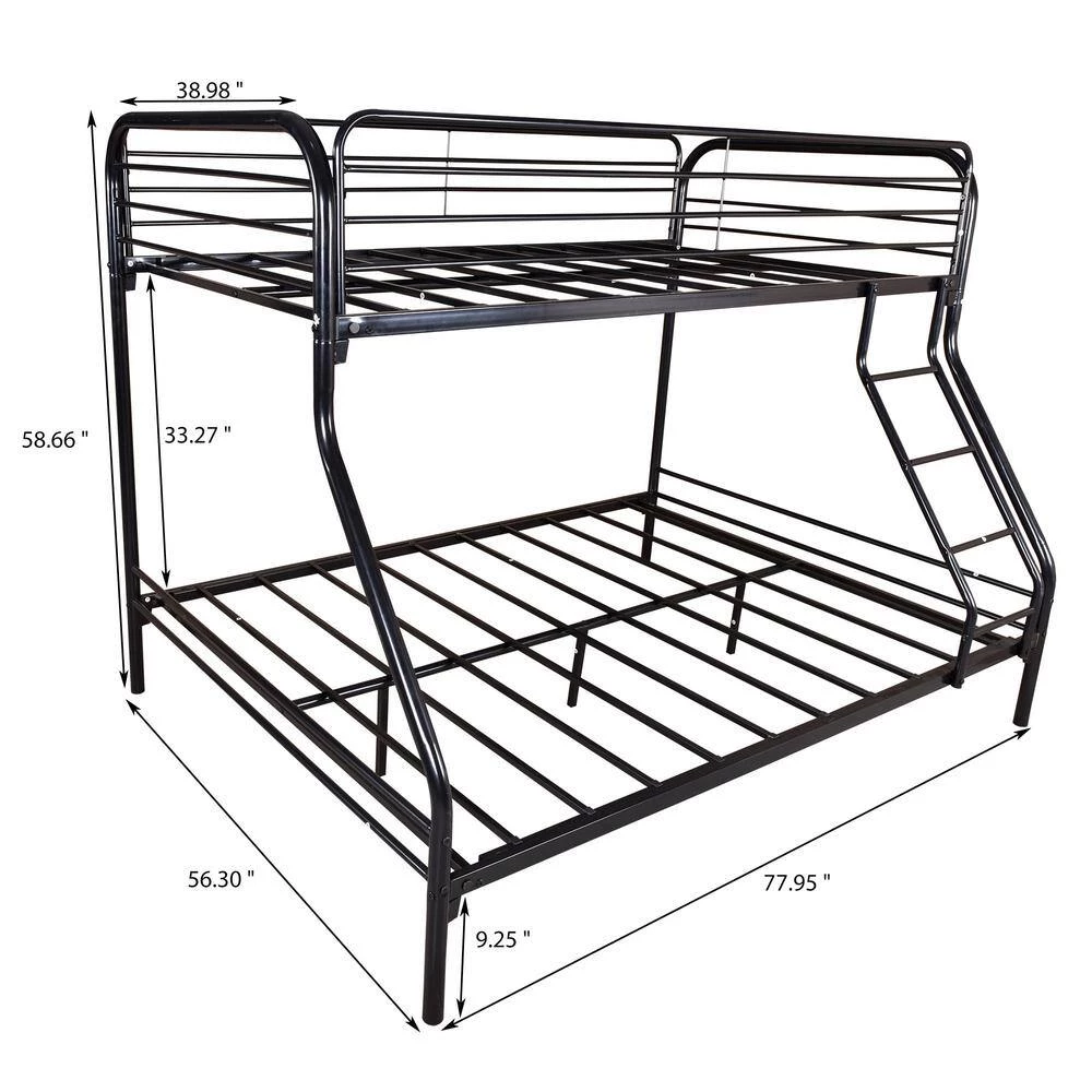 Black Twin Over Full Heavy Duty Bunk Bed with Ladder, Kids Metal Bunk Bed Frame With High Saferail and Steel Slats by ANBAZAR 5 Black Twin Over Full Heavy Duty Bunk Bed with Ladder, Kids Metal Bunk Bed Frame With High Saferail and Steel Slats by ANBAZAR - Image 5