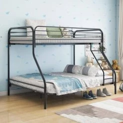 Black Twin Over Full Heavy Duty Bunk Bed with Ladder, Kids Metal Bunk Bed Frame With High Saferail and Steel Slats by ANBAZAR 17 Black Twin Over Full Heavy Duty Bunk Bed with Ladder, Kids Metal Bunk Bed Frame With High Saferail and Steel Slats by ANBAZAR -ANBAZAR Sales black anbazar bunk beds 01398anna b 31 1000