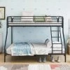 Black Twin Over Full Heavy Duty Bunk Bed with Ladder, Kids Metal Bunk Bed Frame With High Saferail and Steel Slats by ANBAZAR