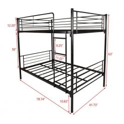 Black Twin Over Twin Bunk Bed with Metal Frame and Ladder, Kids Twin Size Bunk Bed Frame with Full-length Saferail by ANBAZAR -ANBAZAR Sales black anbazar bunk beds 01400anna b 4f 1000