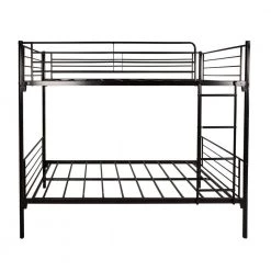 Black Twin Over Twin Bunk Bed with Metal Frame and Ladder, Kids Twin Size Bunk Bed Frame with Full-length Saferail by ANBAZAR