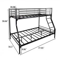 Black Heavy Duty Twin Over Full Metal Bunk Bed With Full Length Guardrail, Kids Bunk Bed Frame with 4-Step Ladder by ANBAZAR -ANBAZAR Sales black anbazar bunk beds 01416anna b 1f 1000