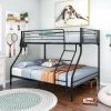 Black Heavy Duty Twin Over Full Metal Bunk Bed With Full Length Guardrail, Kids Bunk Bed Frame with 4-Step Ladder by ANBAZAR