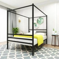 77.95*54.72*73.23in Metal Canopy Bed Frame, Platform Bed Frame Full with minimalism style Frame, Full Black by ANBAZAR 10 77.95*54.72*73.23in Metal Canopy Bed Frame, Platform Bed Frame Full with minimalism style Frame, Full Black by ANBAZAR -ANBAZAR Sales black anbazar canopy beds 0004gh bk 4f 1000