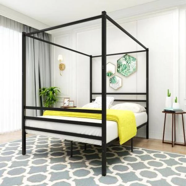 77.95*54.72*73.23in Metal Canopy Bed Frame, Platform Bed Frame Full with minimalism style Frame, Full Black by ANBAZAR 4 77.95*54.72*73.23in Metal Canopy Bed Frame, Platform Bed Frame Full with minimalism style Frame, Full Black by ANBAZAR - Image 4