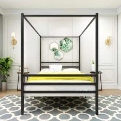 77.95*54.72*73.23in Metal Canopy Bed Frame, Platform Bed Frame Full with minimalism style Frame, Full Black by ANBAZAR 9 77.95*54.72*73.23in Metal Canopy Bed Frame, Platform Bed Frame Full with minimalism style Frame, Full Black by ANBAZAR -ANBAZAR Sales black anbazar canopy beds 0004gh bk c3 1000