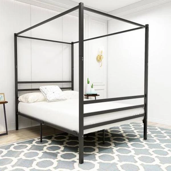 77.95*54.72*73.23in Metal Canopy Bed Frame, Platform Bed Frame Full with minimalism style Frame, Full Black by ANBAZAR 2 77.95*54.72*73.23in Metal Canopy Bed Frame, Platform Bed Frame Full with minimalism style Frame, Full Black by ANBAZAR - Image 2