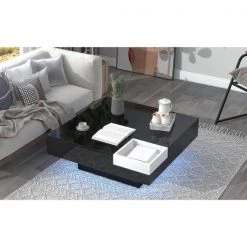 31.5 in. Minimalist Design Square Coffee Table with Detachable Tray and Plug-in 16-color LED Strip Lights -Black by ANBAZAR -ANBAZAR Sales black anbazar coffee tables d 001254 b 31 1000