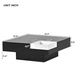 31.5 in. Minimalist Design Square Coffee Table with Detachable Tray and Plug-in 16-color LED Strip Lights -Black by ANBAZAR -ANBAZAR Sales black anbazar coffee tables d 001254 b fa 1000