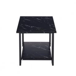 2 Layers Coffee Table with Thick Marble MDF Tabletop, Iron Coffee Table for Living Room, Black by ANBAZAR -ANBAZAR Sales black anbazar coffee tables d 001286 b 44 1000