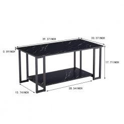2 Layers Coffee Table with Thick Marble MDF Tabletop, Iron Coffee Table for Living Room, Black by ANBAZAR -ANBAZAR Sales black anbazar coffee tables d 001286 b 4f 1000