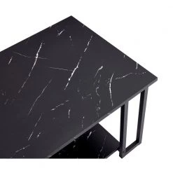 2 Layers Coffee Table with Thick Marble MDF Tabletop, Iron Coffee Table for Living Room, Black by ANBAZAR -ANBAZAR Sales black anbazar coffee tables d 001286 b 77 1000