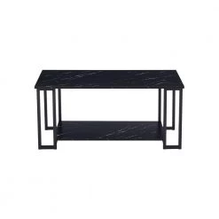 2 Layers Coffee Table with Thick Marble MDF Tabletop, Iron Coffee Table for Living Room, Black by ANBAZAR -ANBAZAR Sales black anbazar coffee tables d 001286 b fa 1000