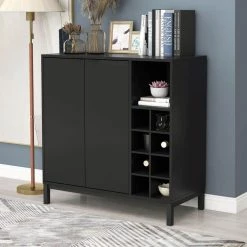 34 In Sideboards and Buffets With Storage Coffee Bar Cabinet Wine Racks Storage Server Dining Room Console Black by ANBAZAR -ANBAZAR Sales black anbazar console tables ff44 b 40 1000