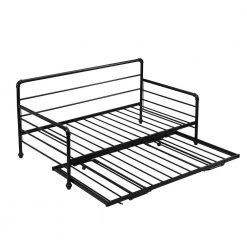 Twin Size Black Metal Daybed with Adjustable Trundle, Steel Daybed with Pop Up Trundle, Extendable Daybed Frame by ANBAZAR -ANBAZAR Sales black anbazar daybeds 00215anna 44 1000