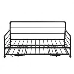 Twin Size Black Metal Daybed with Adjustable Trundle, Steel Daybed with Pop Up Trundle, Extendable Daybed Frame by ANBAZAR -ANBAZAR Sales black anbazar daybeds 00215anna 4f 1000