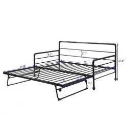 Twin Size Black Metal Daybed with Adjustable Trundle, Steel Daybed with Pop Up Trundle, Extendable Daybed Frame by ANBAZAR