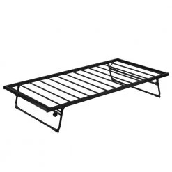 Twin Size Black Metal Daybed with Adjustable Trundle, Steel Daybed with Pop Up Trundle, Extendable Daybed Frame by ANBAZAR -ANBAZAR Sales black anbazar daybeds 00215anna 76 1000