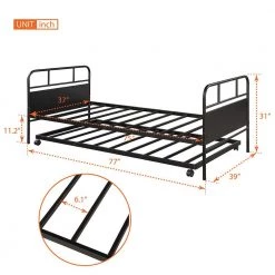 Black Twin Size Metal Daybed with Trundle Bed, Steel Platform Bed Frame with Built-in Casters for Living Room by ANBAZAR 13 Black Twin Size Metal Daybed with Trundle Bed, Steel Platform Bed Frame with Built-in Casters for Living Room by ANBAZAR -ANBAZAR Sales black anbazar daybeds 00755anna 1f 1000
