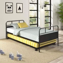 Black Twin Size Metal Daybed with Trundle Bed, Steel Platform Bed Frame with Built-in Casters for Living Room by ANBAZAR 11 Black Twin Size Metal Daybed with Trundle Bed, Steel Platform Bed Frame with Built-in Casters for Living Room by ANBAZAR -ANBAZAR Sales black anbazar daybeds 00755anna 40 1000