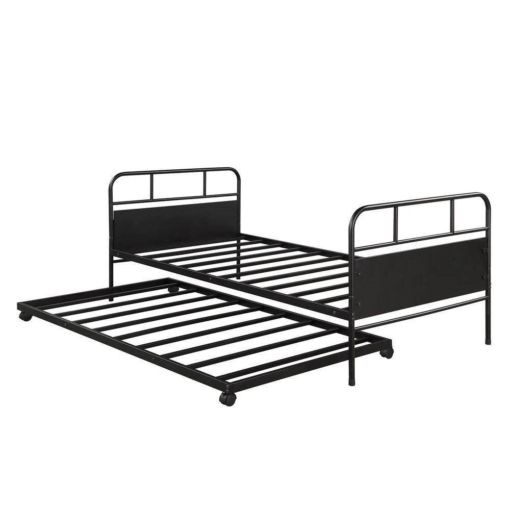 Black Twin Size Metal Daybed with Trundle Bed, Steel Platform Bed Frame with Built-in Casters for Living Room by ANBAZAR 6 Black Twin Size Metal Daybed with Trundle Bed, Steel Platform Bed Frame with Built-in Casters for Living Room by ANBAZAR - Image 6